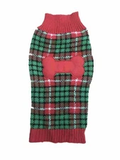 Red & Green Plaid Dog Bone Christmas Holiday Sweater Pet Costume
