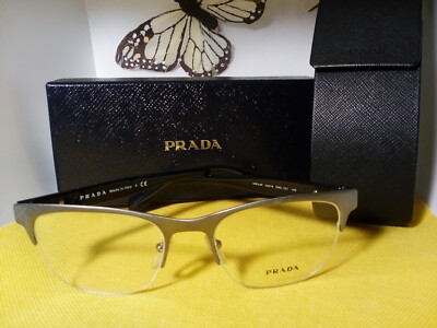 New PRADA VPR54R DHG-1O1  53-19  Matte Brushed Silver & Blk Semi-Rimless!   SALE