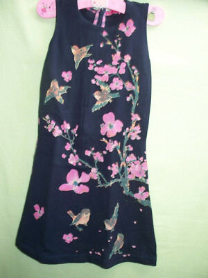 Neu Cakewalk Kleid Sweatkleid Spatzen Vögel Blütenzweig marineblau Gr.134/140