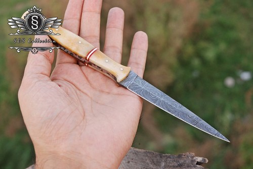 Custom Handmade Damascus Steel Hunting Boot Knife With Premium Leather Cover, - Bild 2 von 5