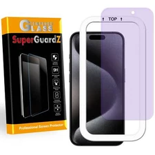 Anti Blue Light Glass Screen Protector For iPhone 15 /Pro/ Pro Max/Plus + Tray