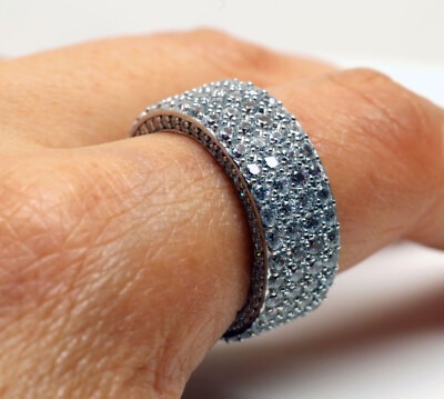 Iced Out Full Eternity Four Row Band 14K White Gold Over 2 Ct Simulated Diamond