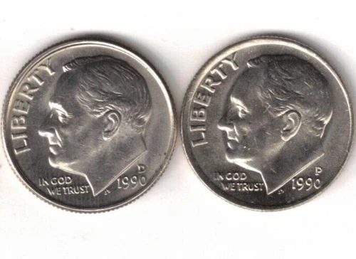 1990-P+D Brilliant Uncirculated Roosevelt Dimes in US Mint Cello!