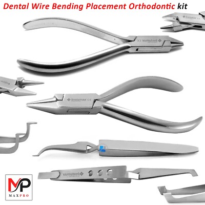Dental Orthodontic Set Bird Beak Wire Bending Pliers, Bracket Placement Tweezers