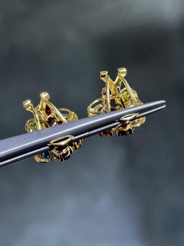 Pendientes con racimo de piedras preciosas multicolores de oro amarillo de 14k 5,3 gramos tachuelas regalo - Imagen 4 de 12