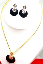 3 Pc pendant set New Designer Partywear wedding Gold Plated ethnic Bridal set