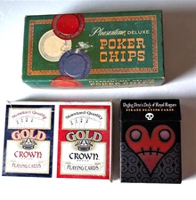 Vintage Poker Chips Peg Leg Pete And Gold Crown Playing Cards