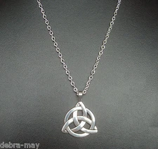 Celtic Triquetra Trinity Knot Pendant Silver Plated Long Chain Necklace - 24"