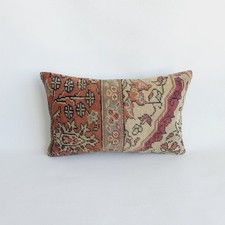 vintage lumbar rug pillow cover , handwoven turkish pillow , 12x20 in