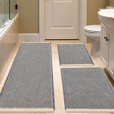 Waffle Bath Mat Set 3 Piece Grey Beige,Woven Modern Bath Rug Mats, Absorben...
