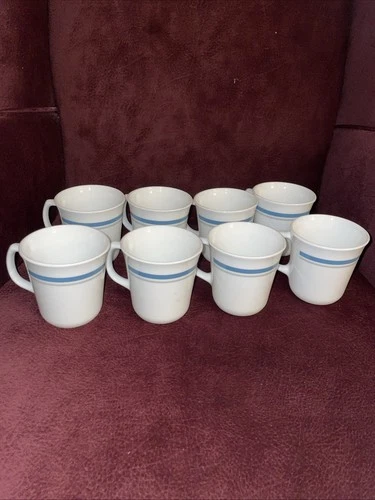 Set Of 8 Vintage Corning Ware Coffee Mugs (white/blue/gray)