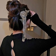 Jumwrit Flower Hair Stick Butterfly Hair Chopsticks Silver Tassel Hair Pin