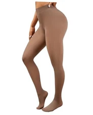  Fleece Lined Tights Women Warm Thermal Fake Translucent Pantyhose Large Brown