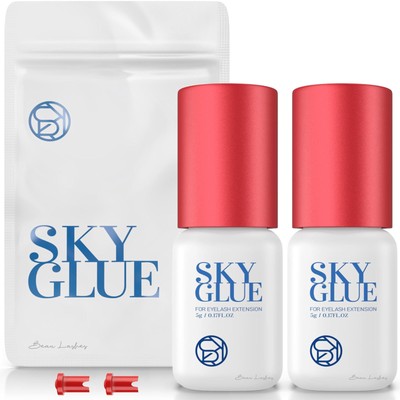 2 Bottles Sky Glue for Eyelash Extensions S+ | - 2 Pack, Glossy Black 