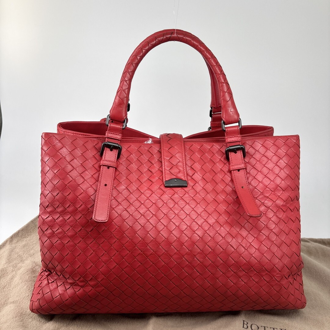 Bottega Veneta Intrecciato Rome Handbag Red Leather Used thumbnail 5