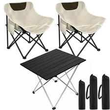 Folding Camping Chair Set of 3,Lightweight Camp Chairs with Table,Large Lawn ...