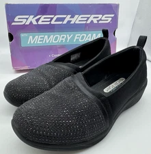 Skechers Womens Shoes Shine&Glow Slip On Comfort Loafers Sz 8.5 Black 104110