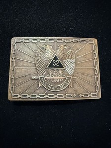 Vintage Masonic Scottish Rite 32nd Degree Belt Buckle- Two Headed Eagle