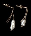 14K 18mm Fine Solid Yellow Gold Rice Pearl Tassel Chain Strand Earrings Ke — photo 1