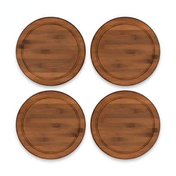 Neustanlo Vesperteller Set 4-Teilig Bambus Ø 25 Cm Mit Saftrille Robust Fsc-image