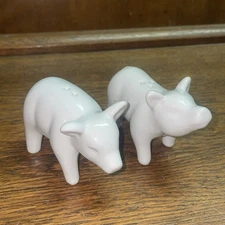 Salt & Pepper Shakers Pig White Milk Ceramic Glass Stoppers