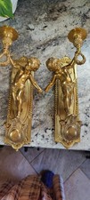 Vintage Italian Style Brass Cherub Angel Putti Candle Wall Sconces Made In Italy