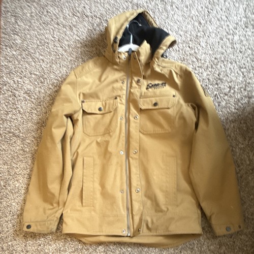 Snap-on Beige Hooded Unisex Work Jacket Size S USA Flag Patch 100th Logo
