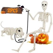 36'' Halloween Skeleton Decorations with Dog Skeleton: Posable Skeleton 3FT