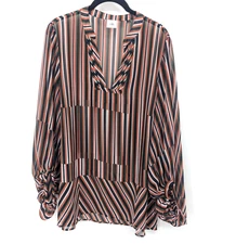 Cabi Blouse Women Large Orange Multicolor Striped Sleeve V Neck Tunic Top Office