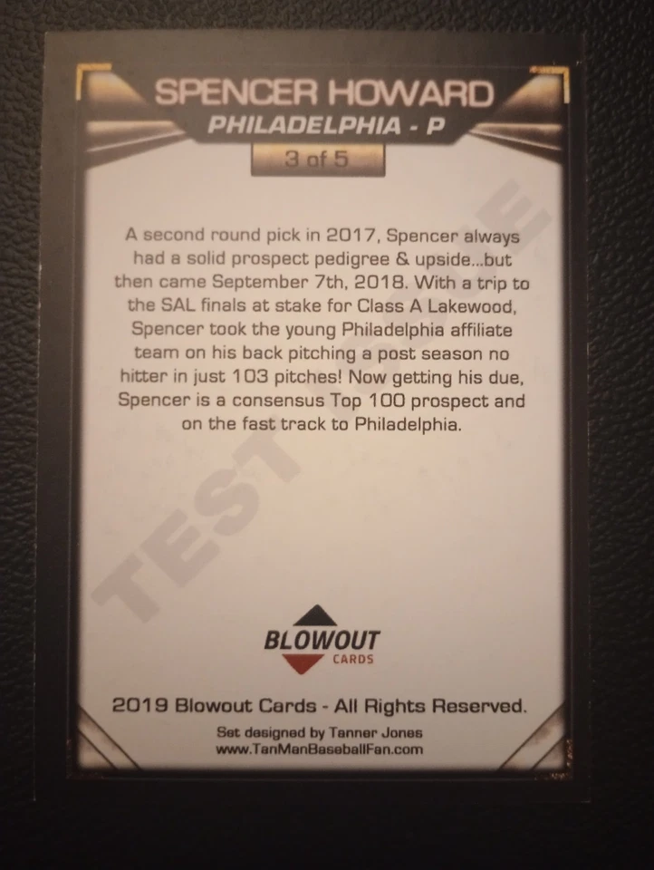 2019 Blowout Spencer Howard AUTOGRAPH Phillies - Image 2 of 2