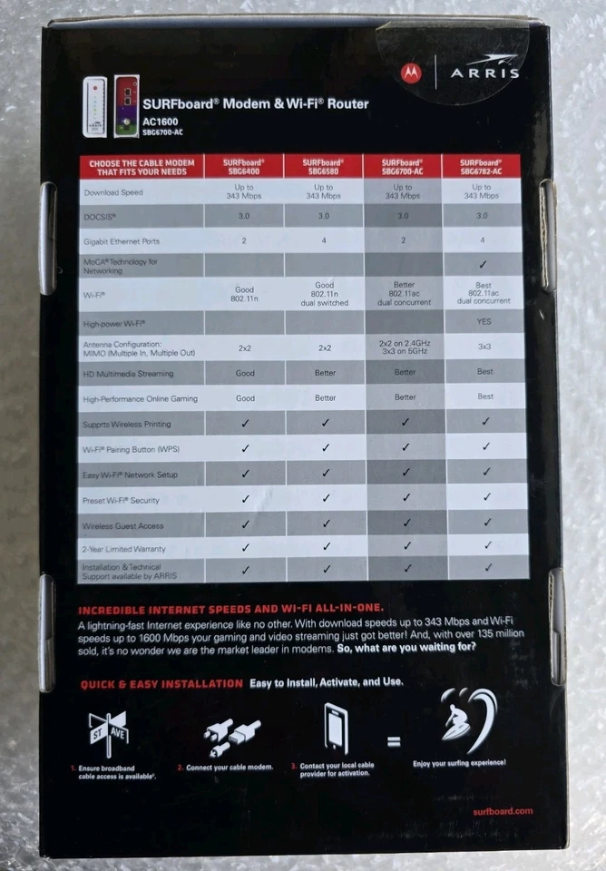 ARRIS SURFboard SBG6700AC DOCSIS 3.0 Wireless Cable Modem/ AC1600 Wi-Fi Router - Image 3 of 3