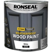 Image of Ronseal 10 Year Weatherproof No Primer Wood Paint 2.5L White Gloss