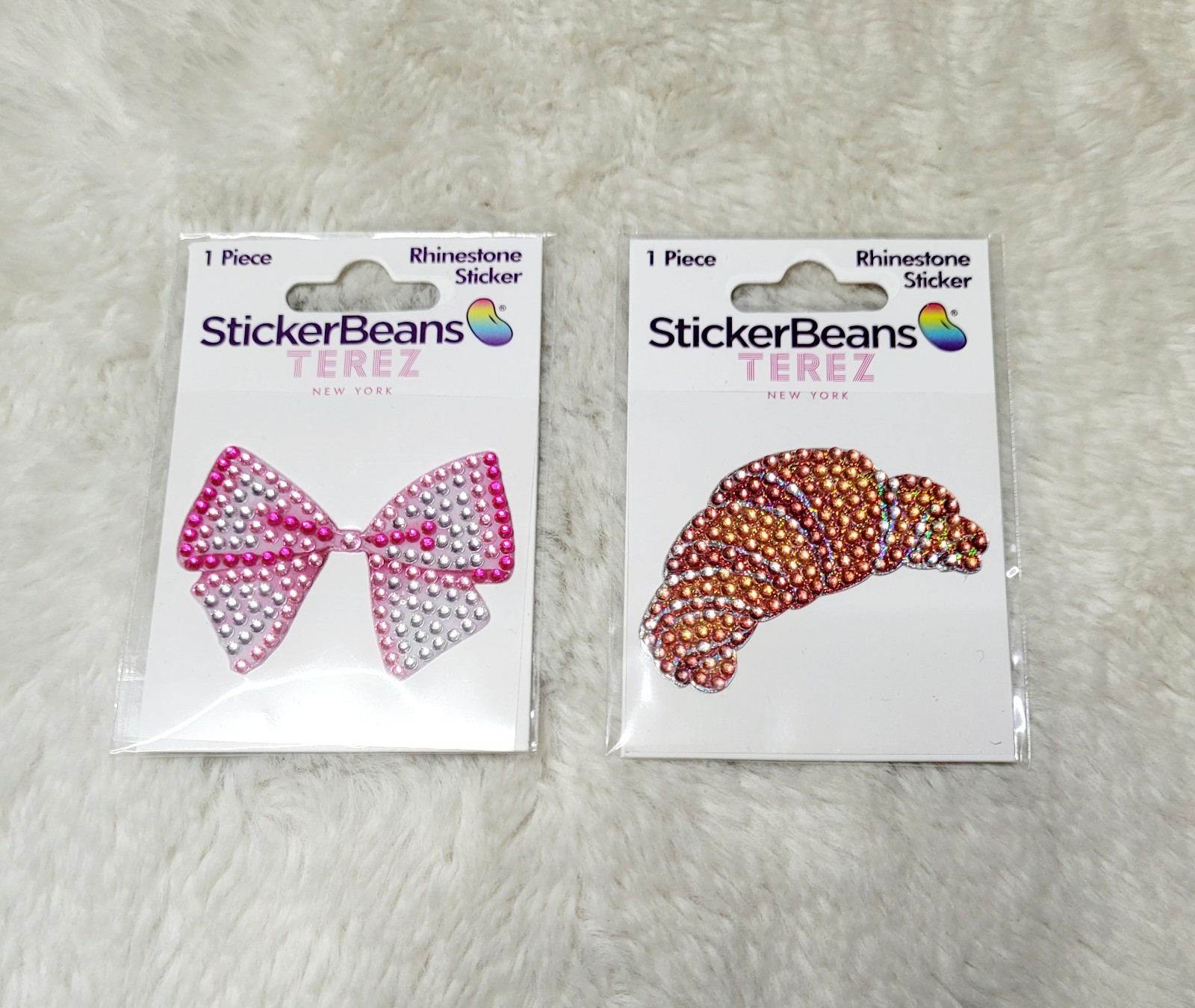 RARO Pegatinas Frijoles Terez Nueva York Croissant Rosa Lazo Estrás Pegatinas Lindo