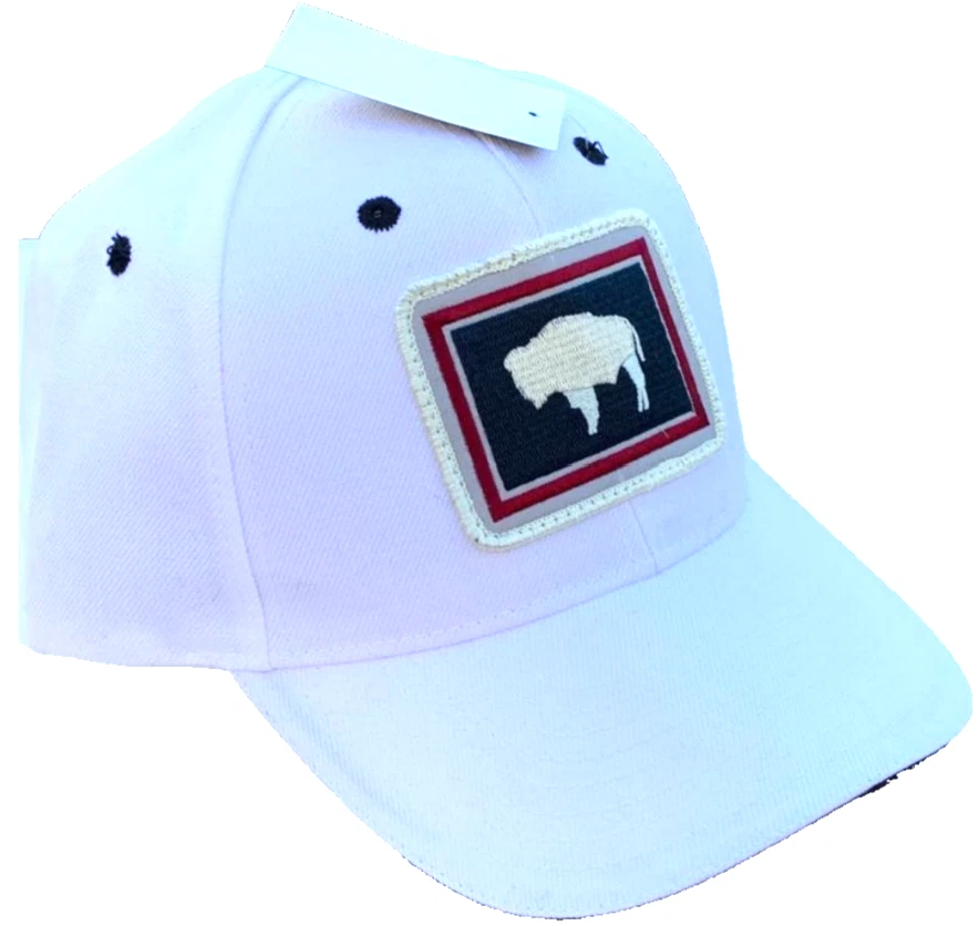 Gorra de béisbol blanca Buffalo con bandera del estado de Wyoming. Cubierta. OSFM. Foto 2 de 4