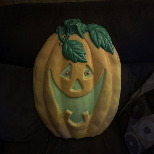 Vintage Large Hanging Pumpkin Face LightedSilhouette Blinking Eyes Rare