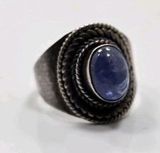 Beautiful Vintage Sterling Silver 925 Blue Sapphire Ladies Ring Size 7.5