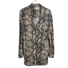 Ronny Kobo ZENA TOP Snake PRINT NATURAL WOMEN XL Long Sleeve Snap JERSEY
