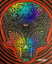 Alien Skull Screenprint Handbill EMEK Merkaba Art Print Jane&rsquo;s Addiction Foil