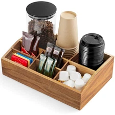 Acacia Wood Coffee Station Organizer 7 Compartments Countertop Coffee Bar Acc...