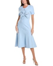 Oscar De La Renta Orchid Knit Fit  Flare Dress Women's Blue M