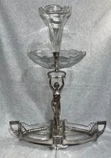 Art Nouveau WMF Silverplated Epergne Centerpiece Full Figural Lady