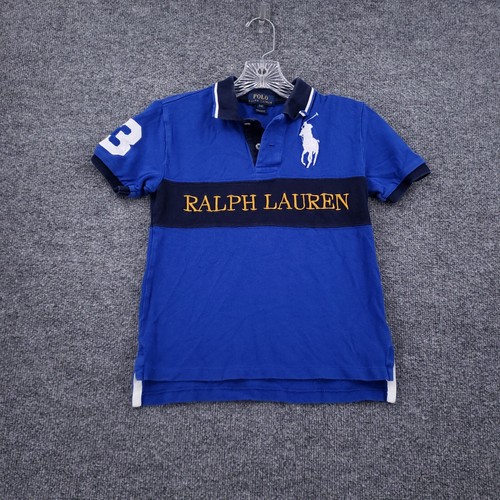 Polo Ralph Lauren Shirt Youth Boys 8 Small Blue Big Pony Spell Out Short Sleeve