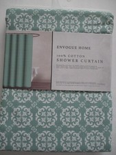 NEW Envogue Green with White Medalions Fabric Shower Curtain 100 Cotton