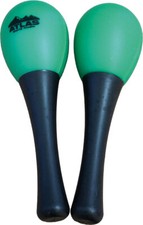 EGG MARACAS. Pair of GREEN SHAKERS with black handles by Atlas Percussion