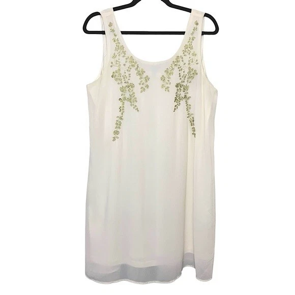 YA Los Angeles White Dress Silk Blend Gold Embroidery Relaxed Fit Sundress Sz L Foto 4 de 4