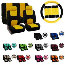 Car Seat Covers Flat Cloth Full Set Universal Fit W Steering Wheel Cover Combo