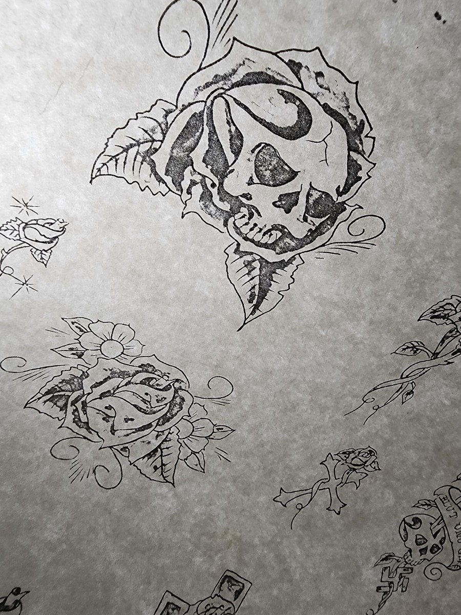 1987 Tatts Tommy Vintage Biker Style Tattoo Flash Sheet Skull