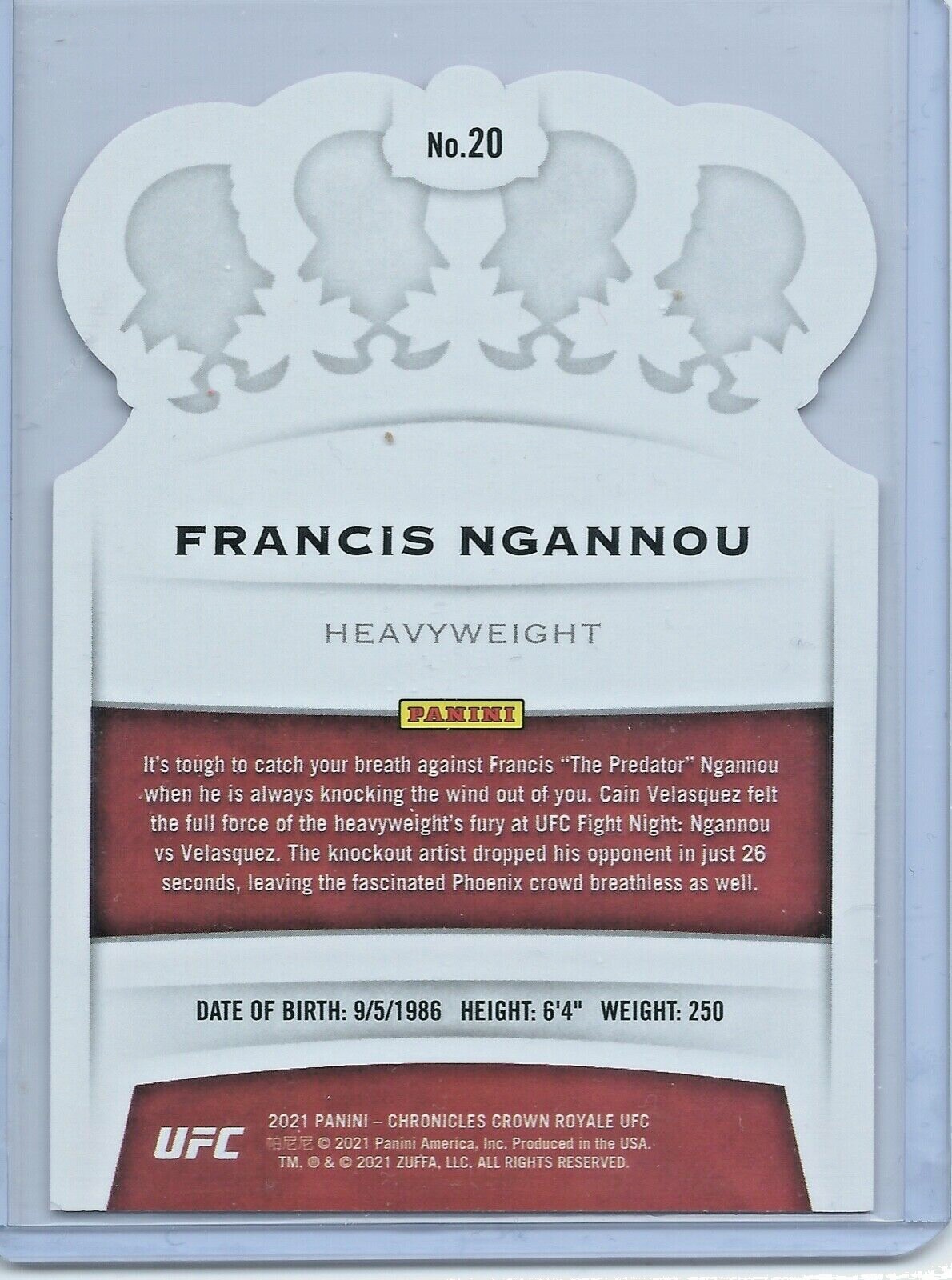 2021 PANINI CHRONICLES UFC Francis Ngannou PINK CROWN ROYALE Die Cut Clean SP 