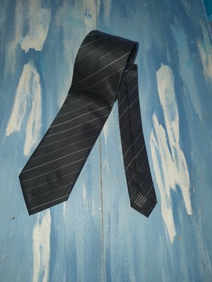 Cravate Homme Pronto Uomo Soie Bleu Acier/Noir - Rayée Diagonale - Neuve Avec Étiquette