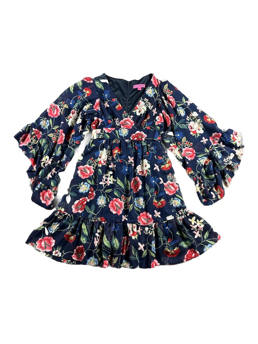 BETSEY JOHNSON Coquette FLORAL Print BOHO Wrap Tie RUFFLE BAMBI